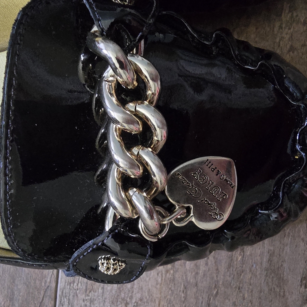 Black Patent Leather Loafers with Silver Chain